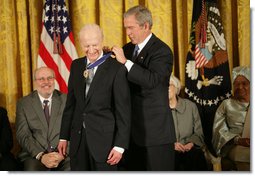 President George W. Bush awards the Presidential Medal of Freedom to economist and Nobel Laureate Gary S. Becker Monday, Nov. 5, 2007, in the East Room. "His pioneering analysis of the interaction between economics and such diverse topics as education, demography, and family organization has earned him worldwide respect and a Nobel Prize," said the President. White House photo by Eric Draper