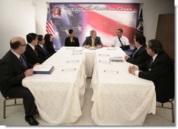 President George W. Bush addresses a meeting Thursday, May 3, 2007 on immigration and assimilation at the Asamblea de Iglesias Cristianas, Centro Evangelistico in Washington, D.C. President Bush said “One aspect of comprehensive immigration reform is to help people assimilate into America. Part of that is to have a comprehensive strategy to help people learn the English language and to learn the history and traditions of the United States."  White House photo by Eric Draper