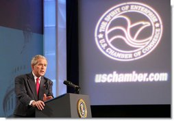 President George W. Bush delivers remarks Friday, April 18, 2008, during the America's Small Business Summit 2008 at the Renaissance Washington, D.C. Sponsored by the U.S. Chamber of Commerce, America’s Small Business Summit 2008 provides U.S. Chamber of Commerce members and other small business owners with an opportunity to participate in sessions on relevant policy and management issues. White House photo by Chris Greenberg