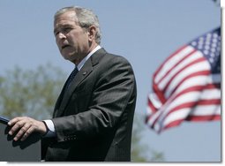 President George W. Bush addresses his remarks to U.S. Coast Guard Academy graduates Wednesday, May 23, 2007, in New London, Conn., where President Bush honored the USCG saying, “When storms and floods and tragedy strike, Americans know that they can count on the United States Coast Guard.” White House photo by Joyce Boghosian