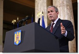 President Bush Visits Bucharest, Romania, Discusses NATO