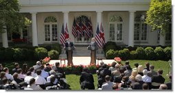 President George W. Bush and Prime Minister Gordon Brown hold their joint press availability Thursday, April 17, 2008, in the Rose Garden of the White House. White House photo by Noah Robinowitz