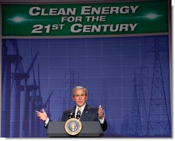 President George W. Bush delivers his remarks on energy initiatives following his tour of the Browns Ferry Nuclear Plant in Athens, Ala., Thursday, June 21, 2007. Speaking about the energy needs of the nation President Bush said, “Nuclear power is America’s third leading source of electricity. It provides nearly 20 percent of our country’s electricity. Nuclear power is clean. It’s clean, domestic energy.” White House photo by Chris Greenberg