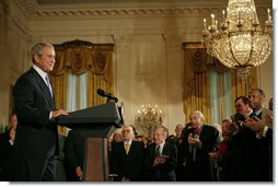 President George W. Bush speaks during the presentation of the 2007 National Medal of the Arts and Humanities Thursday, Nov. 15, 2007, in the East Room. "Your accomplishments remind us that freedom of thought and freedom of expression are two pillars of our democracy,” said President Bush. White House photo by Shealah Craighead