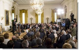 President George W. Bush delivers remarks on Cuba Wednesday, May 21, 2008, in the East Room of the White House. Commemorating the day as a "Day of Solidarity with the Cuban People," President Bush told his audience, "As I mentioned, today my words are being broadcast directly to the Cuban people. I say to all those listening on the island today: Your day is coming. As surely as the waves beat against the Malecón, the tide of freedom will reach Cuba's shores."  White House photo by Joyce N. Boghosian